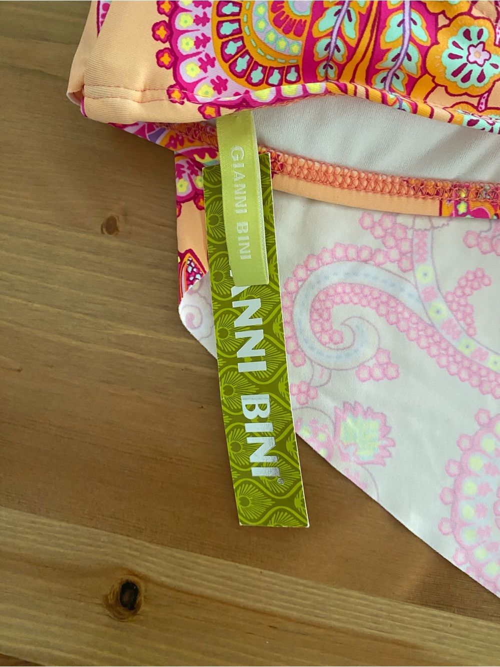 Gianni Bini Bikini Swim Top Colorful Triangle Tie Back Strapless Women’s Size L - Picture 5 of 10